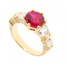 18K Gold Plated 4 Created Diamonds Ruby Ring